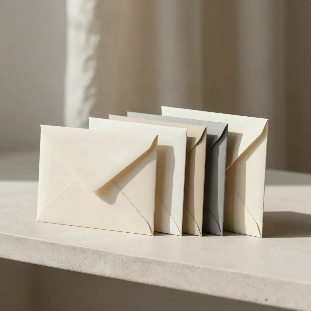 Kit de réponse avec étui à cartes, pochette et inserts triés sur un support clair.